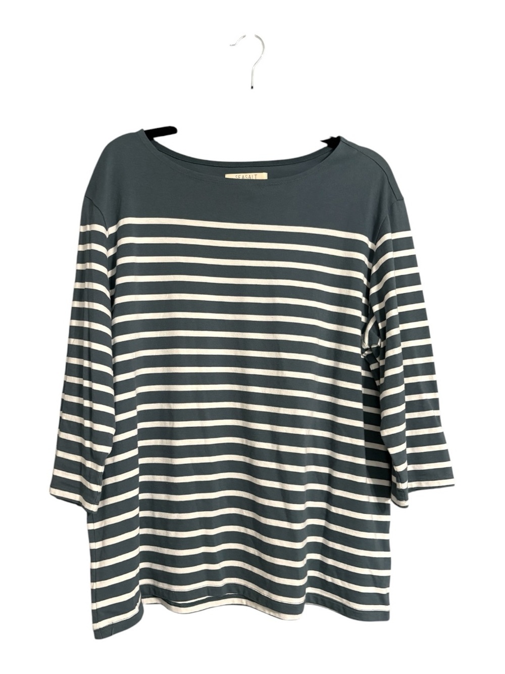 Seasalt Cornwall Sailor Top Organic Cotton Gray Green White Stripe US 16